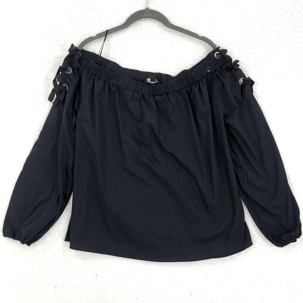 Rock & Republic Top Womens Small Black Off Shoulder Cropped Long Balloon Sleeve